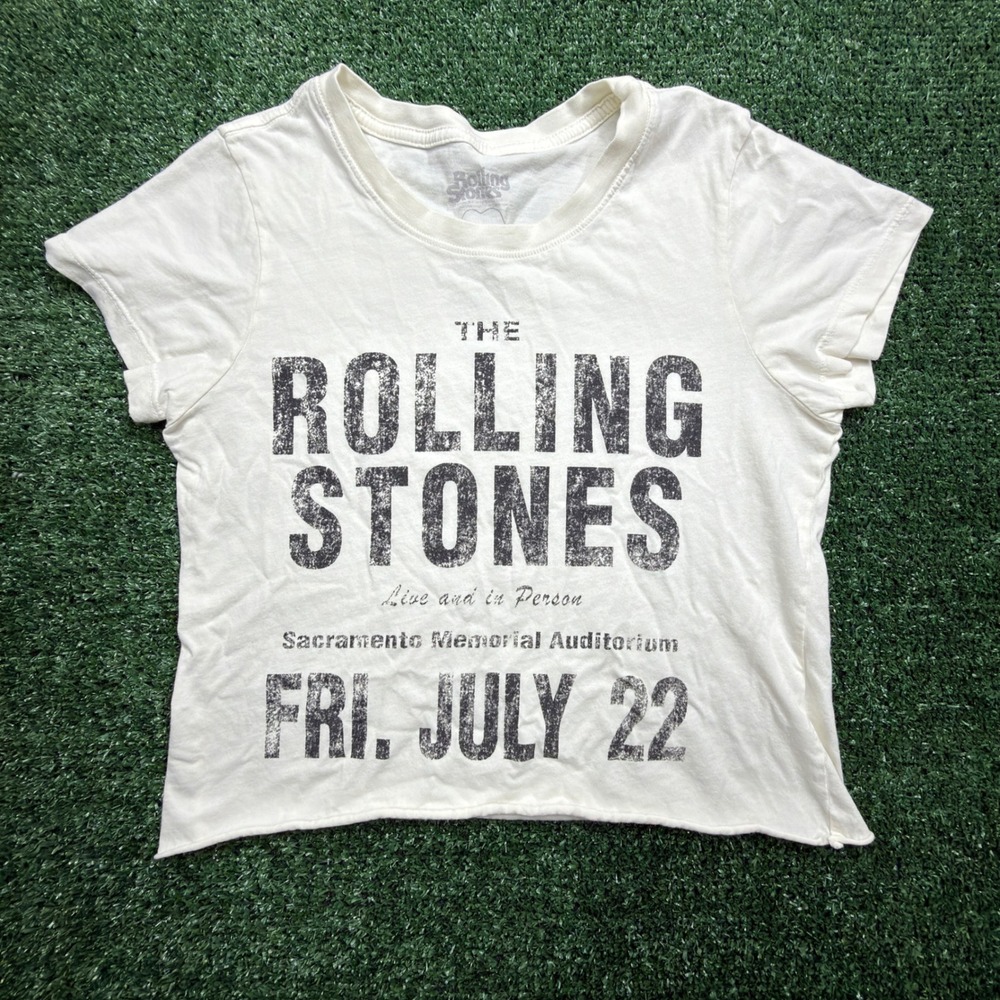VTG STYLE Rolling Stones People of Leisure Organic Cotton Crop Graphic T Cream M